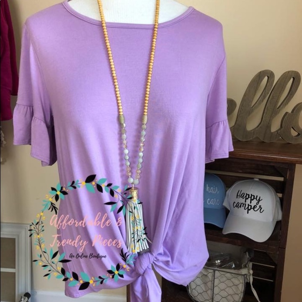 Purple front tie flounce sleeve top ✨